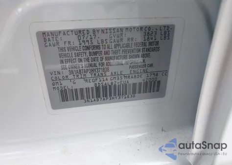 2017 Nissan Sentra S from USA, damaged, VIN 3N1AB7AP3HY371838